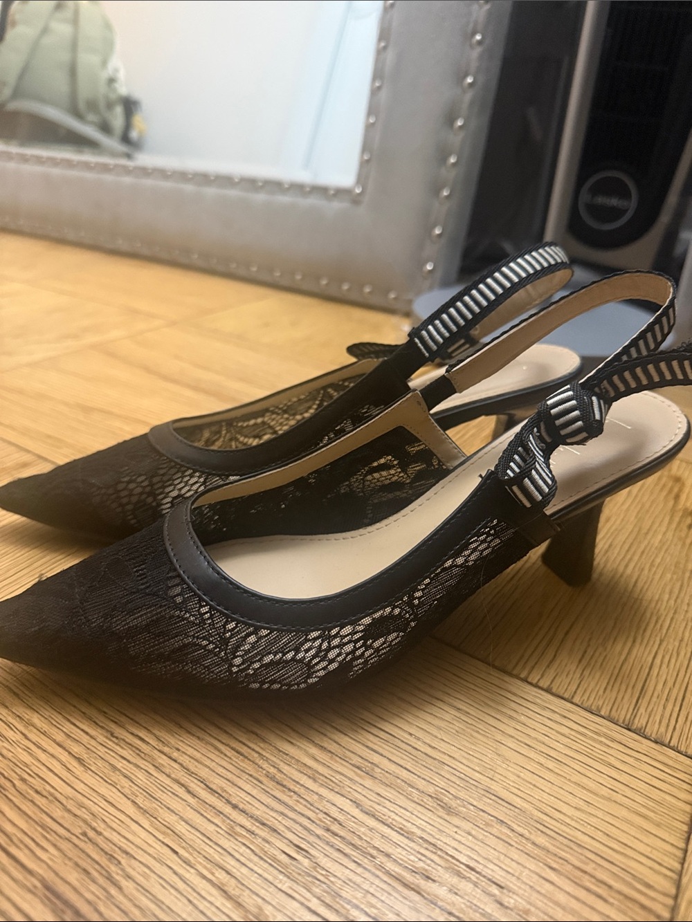 Nicole Miller New York Lace Slingback Kitten Heels
